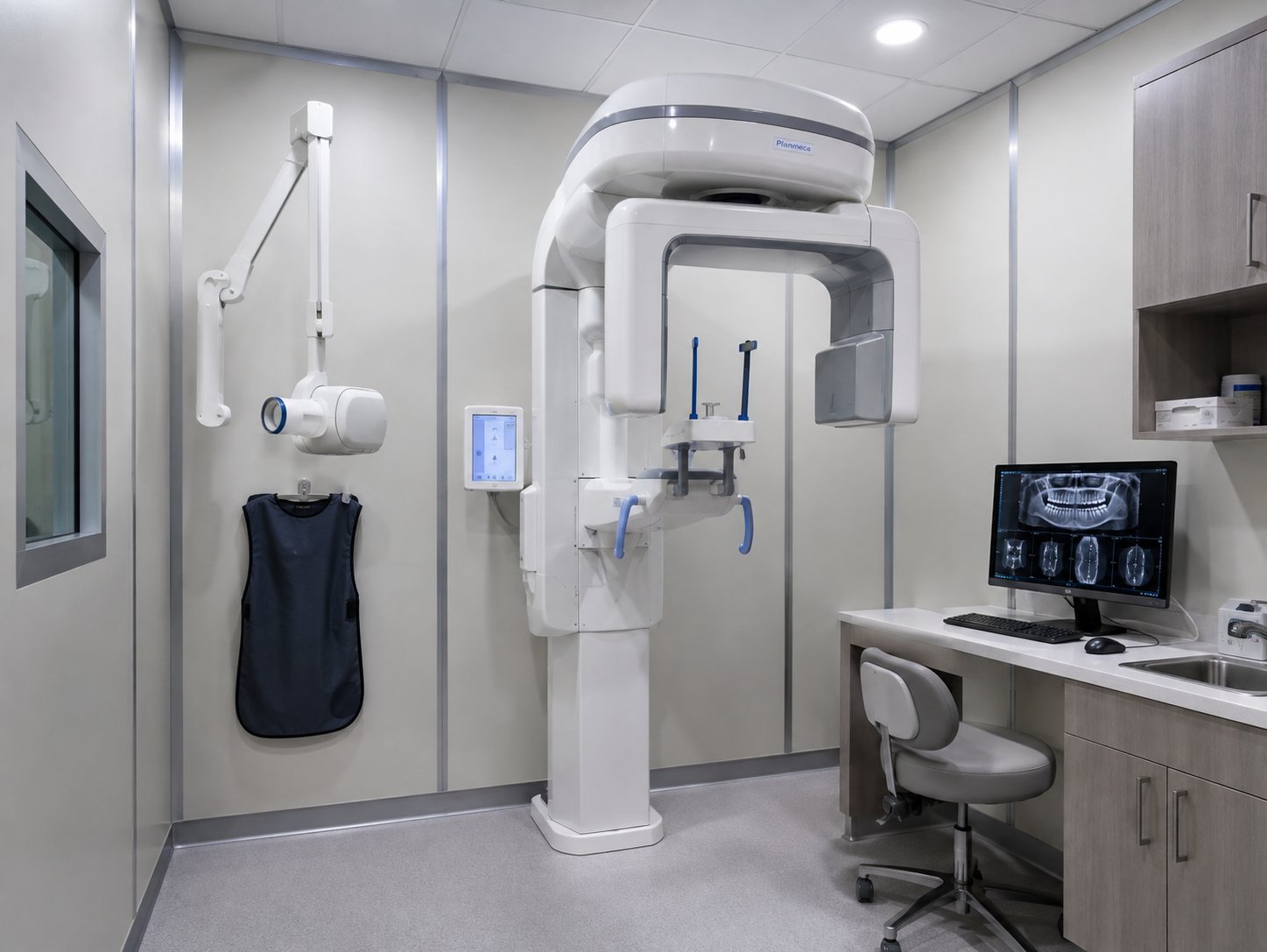 Lead-lined imaging suite with x-ray equipment